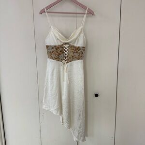 Elegant Asymmetrical White Lace-Up Corset Dress